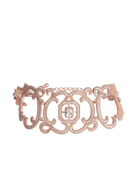 

shaze Rose Gold Rhodium-Plated CZ Studded Wraparound Bracelet