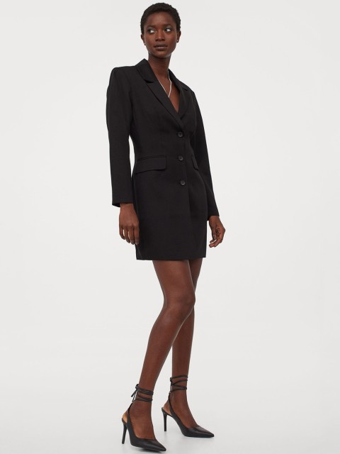 

H&M Wp=omen Black Solid Modal Jacket Dress