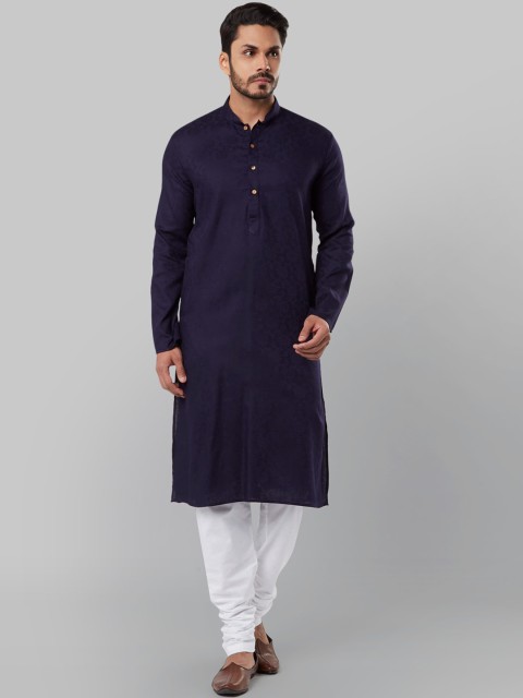 

Ethnix by Raymond Men Navy Blue Woven Design Straight Kurta