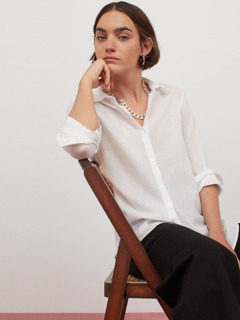 

H&M Women White Solid Cotton Shirt