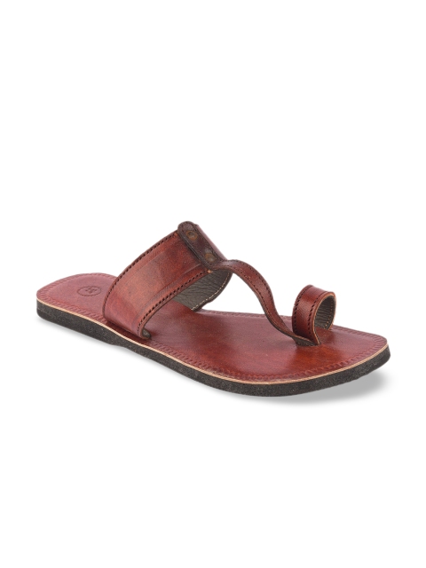 

DESI COLOUR Women Brown Solid Leather T-Strap Flats