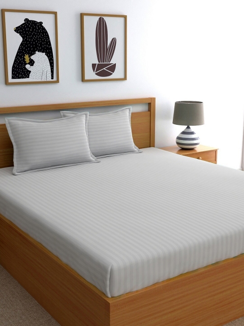 

URBAN SPACE Grey Striped 220 TC Cotton 1 Queen Bedsheet with 2 Pillow Covers
