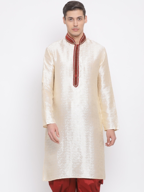 

VASTRAMAY Men Gold-Toned Woven Design Straight Kurta