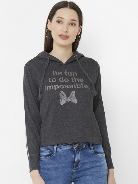 

Kraus Jeans Women Grey Melange Printed Hood T-shirt
