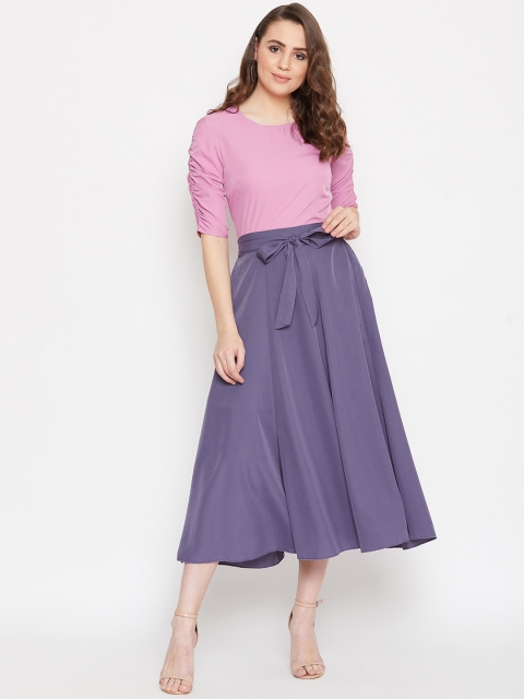 

Bitterlime Women Pink & Purple Solid Top with Skirt