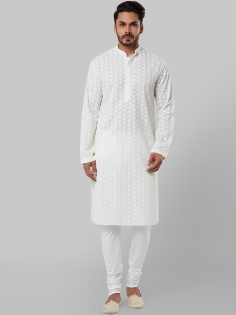 

Ethnix by Raymond Men White Embroidered Straight Kurta