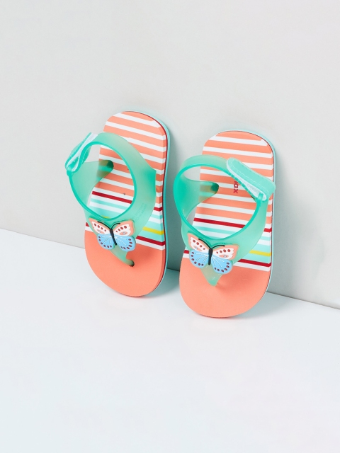 

max Girls Green & Orange Striped Thong Flip-Flops