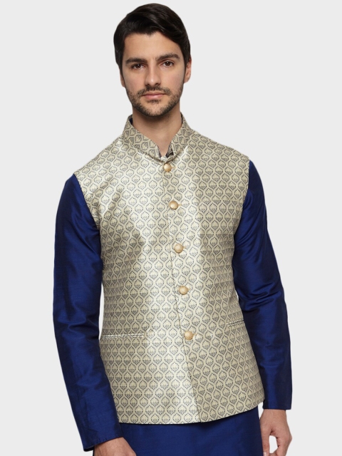 

Ethnix by Raymond Men Beige Printed Nehru Jacket