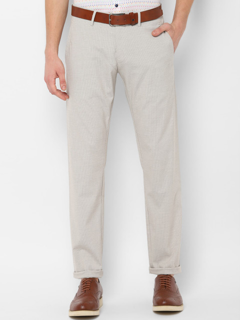

Allen Solly Men Beige Slim Fit Self Design Regular Trousers