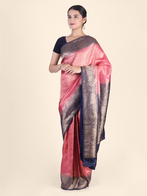 

CLAI WORLD Pink & Navy Blue Silk Blend Woven Design Arani Saree