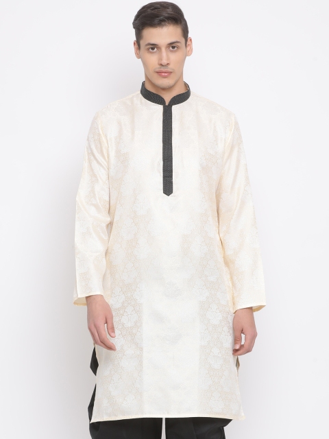 

VASTRAMAY Men Cream-Coloured Woven Design Straight Kurta