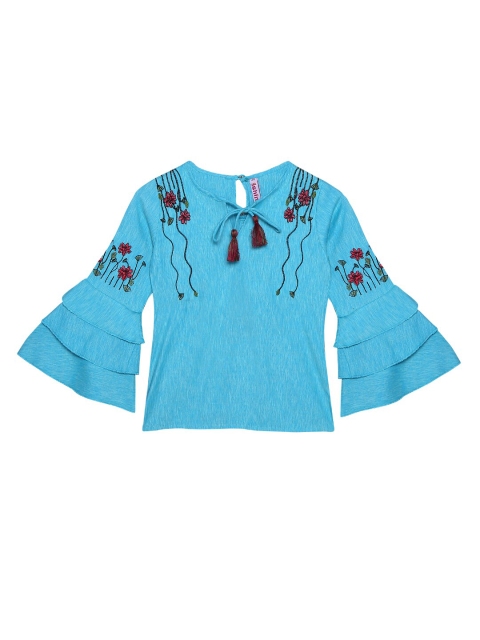 

Ishin DESIGNER STUDIO Girls Blue Embroidered Top