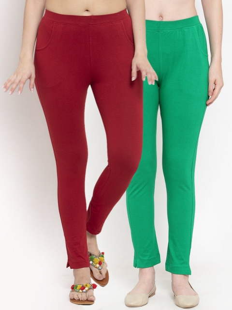 

TAG 7 Women Pack Of 2 Solid Leggings, Maroon
