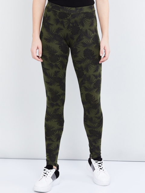 

max Women Green & Black Printed Ankle-Length Leggings