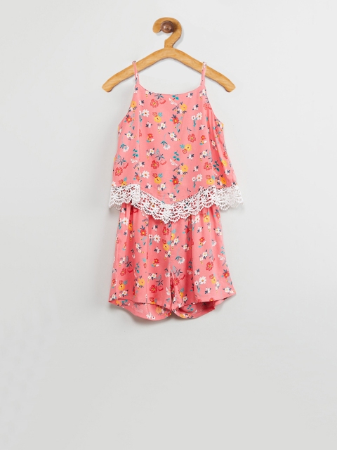 

max Girls Peach Floral Print Romper