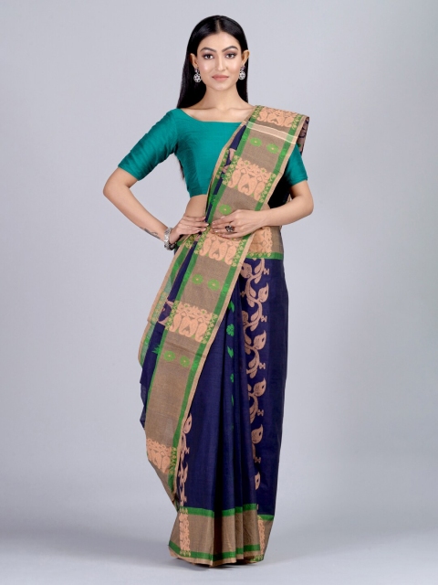 

Mitera Blue & Green Pure Cotton Woven Design Taant Saree