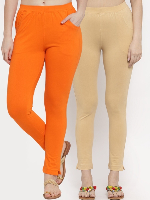 

TAG 7 Women Pack Of 2 Solid Ankle-Length Leggings, Beige
