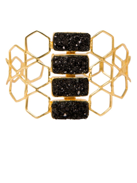 

INDYA Gold-Plated & Black Agate Studded Cuff Bracelet
