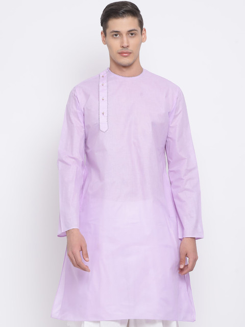 

VASTRAMAY Men Lavender Solid Straight Kurta