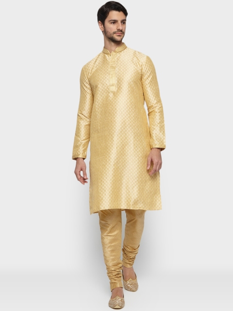 

Ethnix by Raymond Men Beige Woven Design Straight Kurta