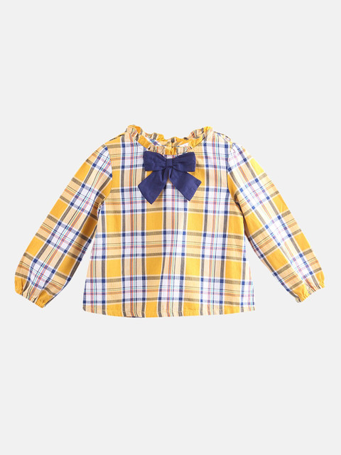 

Beebay Infant Girls Yellow & Blue Checked A-Line Pure Cotton Top