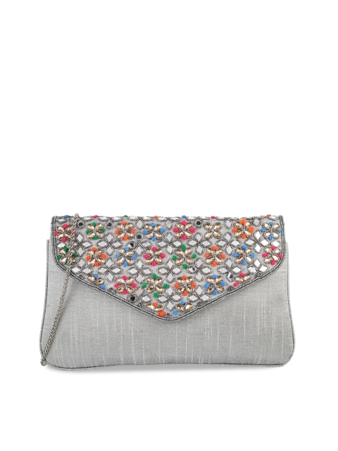 

Metro Grey Embellished Envelope Clutche