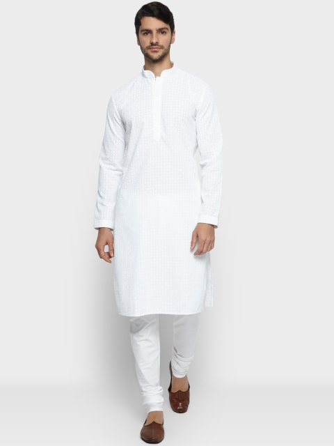 

Ethnix by Raymond Men White Solid Embroidered Straight Kurta