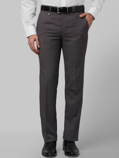 Park Avenue Men Black & White Slim Fit Self Design Formal Trousers