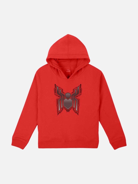 

Kids Ville Boys Red Spiderman Printed Hooded Sweatshirt
