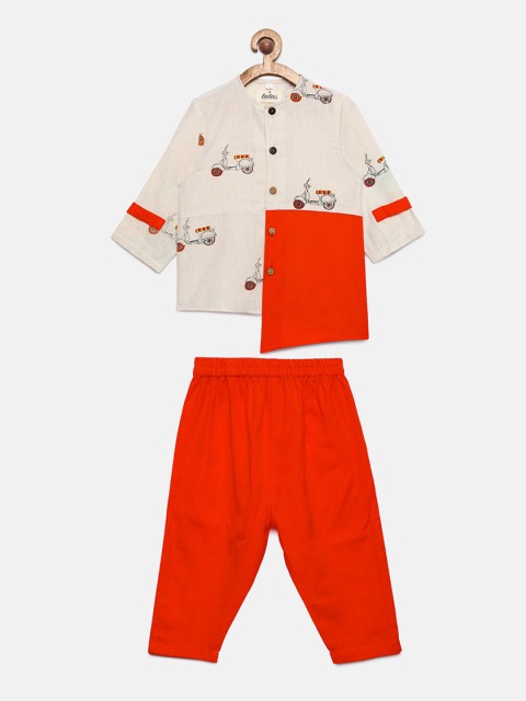 Tutus By Tutu Boys Red & White Printed Kurta with Pyjamas