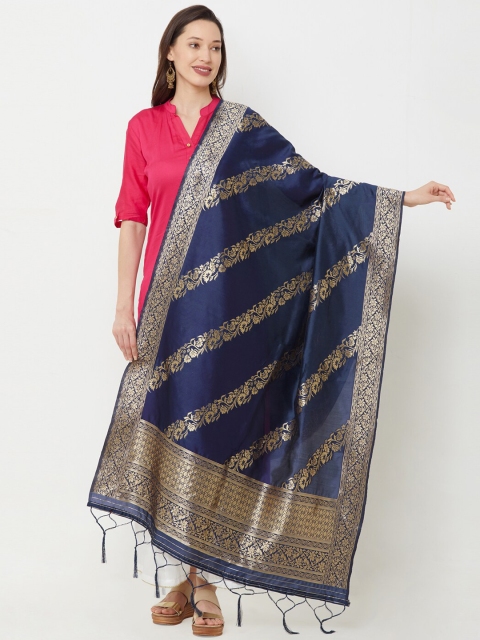 

Satrani Navy Blue & Gold-Toned Woven Design Dupatta