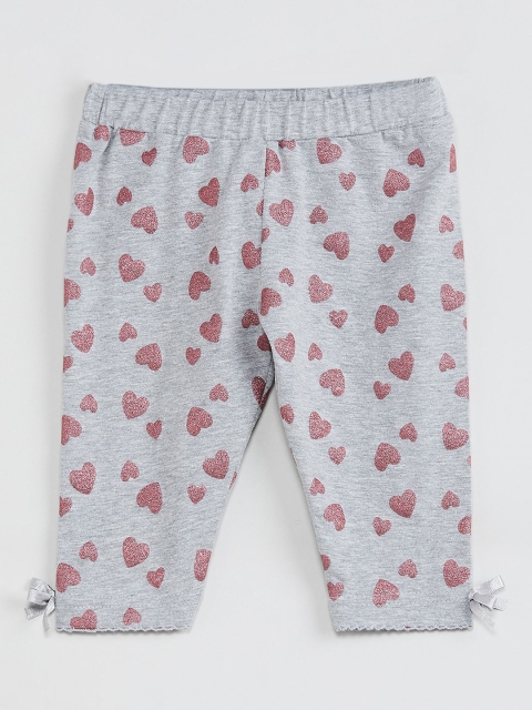 

max Infant Girls Grey & Pink Printed Ankle-Length Leggings