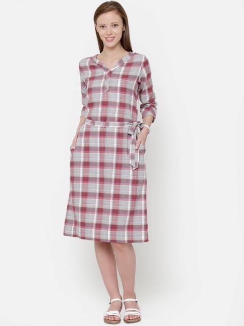 

CINNAMON CLOSET Women Pink Checked A-Line Dress