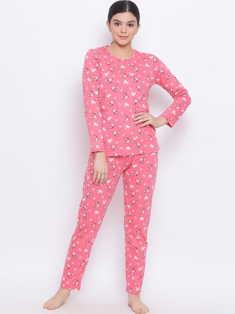 

Kanvin Women Pink & White Printed Night Suit