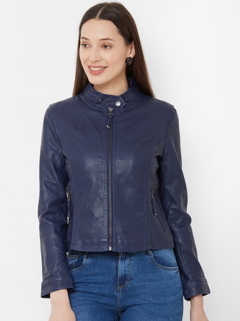 

Kraus Jeans Women Navy Blue Solid Leather Jacket