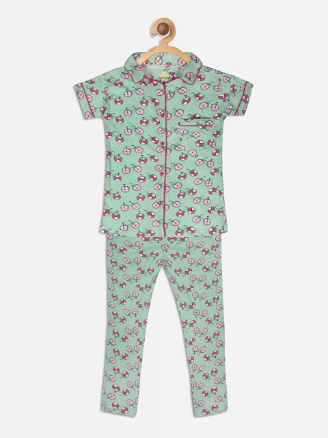 

Punkster Girls Green Printed Night suit
