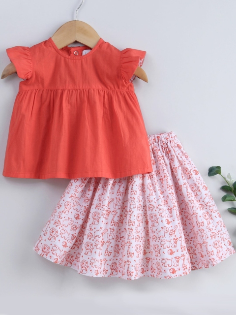 

Keebee Orange & White Organic Cotton Ready to Wear Lehenga with Blouse