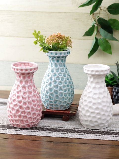 

TAYHAA 3 Pieces Textured Ceramic Vases, Red
