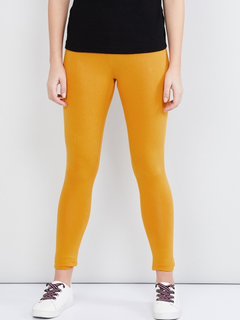 

max Women Yellow Solid Ankle-Length Leggings