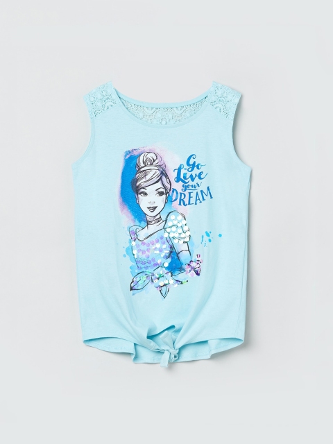 

max Girls Blue Printed Round Neck T-shirt