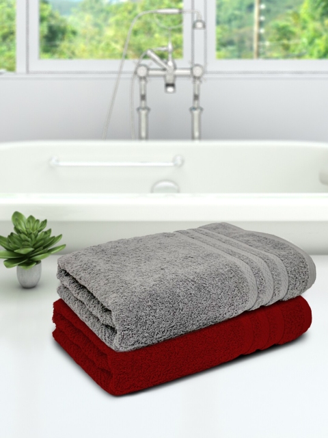 

Athom Trendz Unisex Set of 2 Solid 450 GSM Bath Towels, Red
