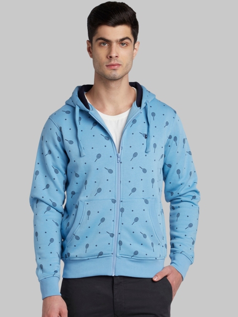 

Parx Men Blue Printed Hooded Sweatshirt
