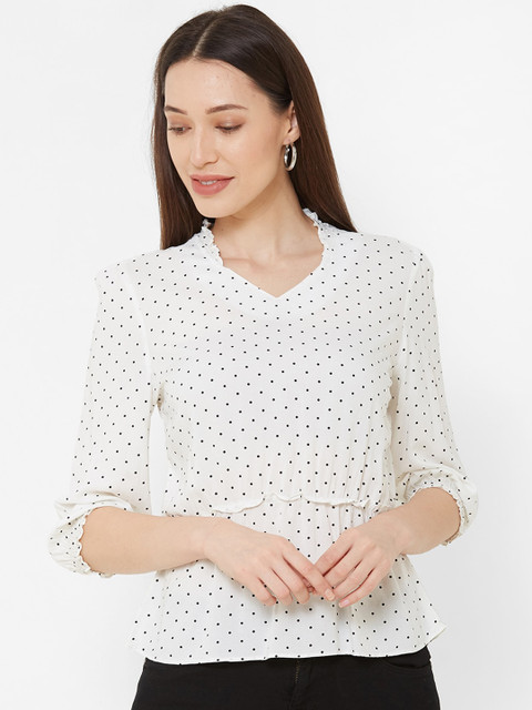 

Kraus Jeans Women White Printed Cinched Waist Top