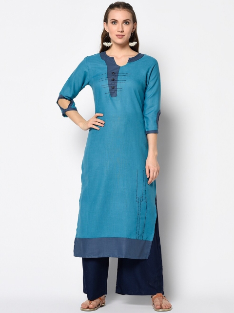 

Kvsfab Women Blue Solid Straight Kurta