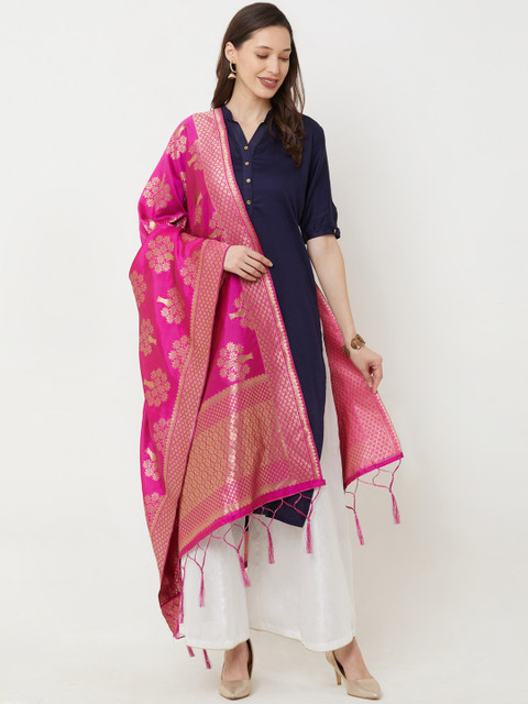 

Satrani Pink & Gold-Coloured Woven Design Jacquard Banarasi Dupatta