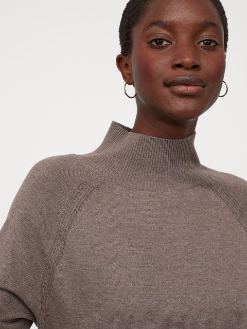

H&M Women Beige Solid High Neck Sweater
