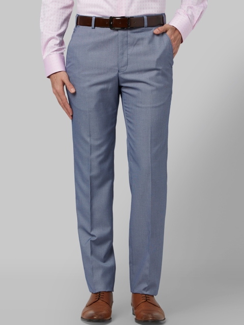 

Park Avenue Men Blue & Off-White Slim Fit Self Design Formal Trousers