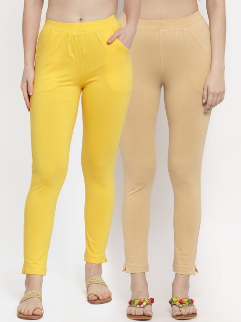 

TAG 7 Women Pack Of 2 Solid Ankle-Length Leggings, Beige