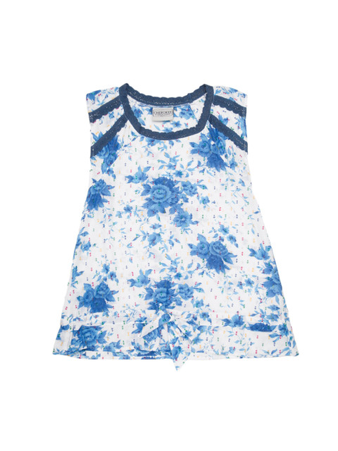 

Cherokee Girls Off-White & Blue Floral Printed A-Line Top