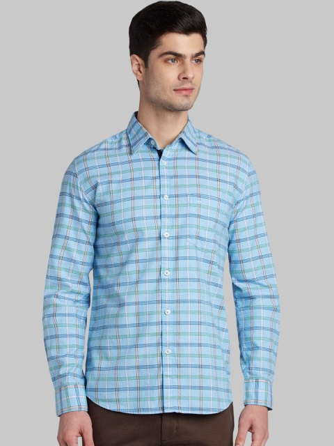 

Parx Men Blue & Green Slim Fit Checked Casual Shirt